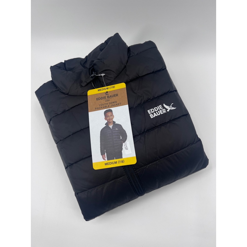 Eddie Bauer Kids Youth Down‎ Packable Jacket Black Medium 7/8 650 Fill Power